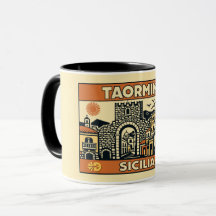 Vintage-Holzschnitt Taormina Sizilien Poster