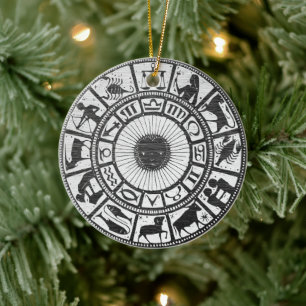 Vintage-Holzschnitt-Zodiak-Astrologie-Keramik-Orna Keramik Ornament