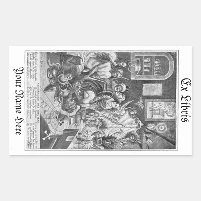 Vintage Holzschnitzerei Ex Libris Buchzeichen Rechteckiger Aufkleber (Vorderseite)