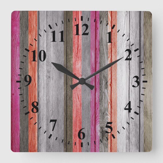 Vintage Holztäfelung #2 Quadratische Wanduhr (Vorderseite)