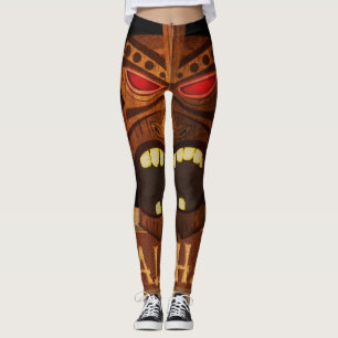 Vintage-Holztiki-Maske tropisches hawaiianisches F Leggings