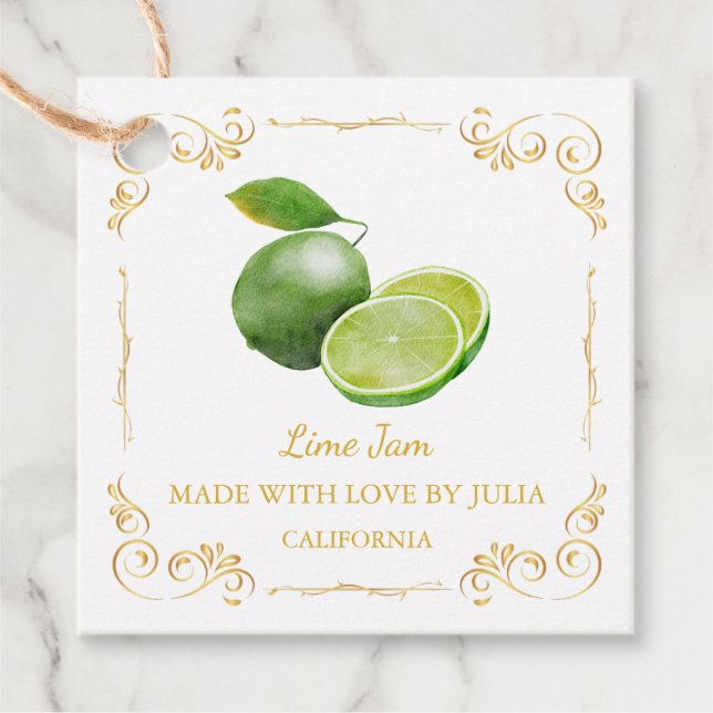 Vintage Homemade Limonen Jam Square Hang Tag Geschenkanhänger (Vorderseite)