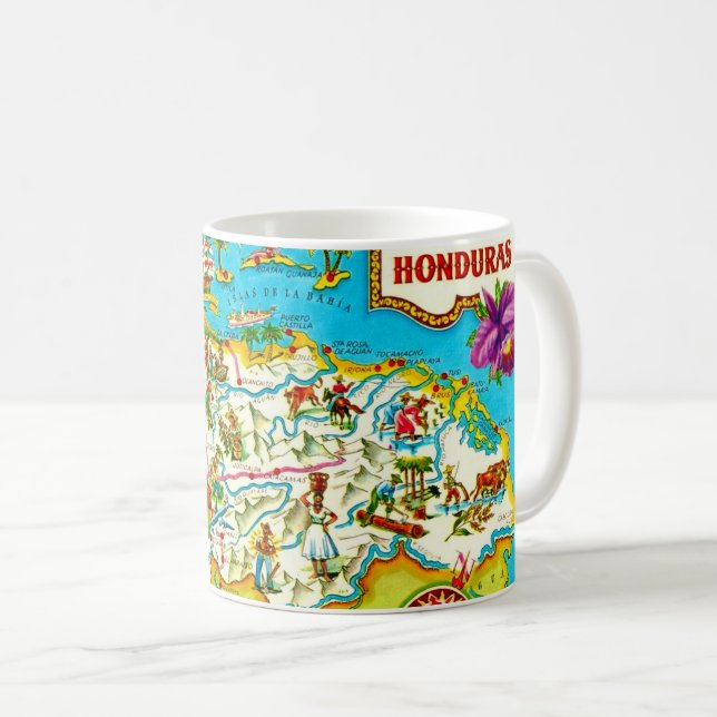 Vintage Honduras Map Tasse (VorderseiteRechts)