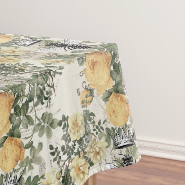 Vintage Honey Bee Ephemera Gelbes Blumenmuster Tischdecke (Beispiel)