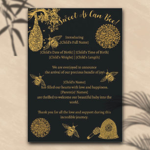 Vintage Honey Bumblebee Black Birth Ankündigung