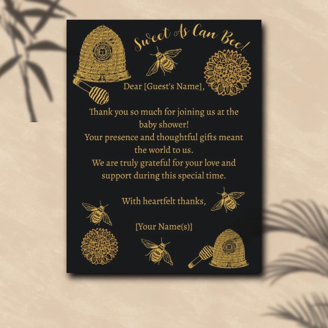 Vintage Honeycomb Bee Black Baby Dusche Dankeskarte (Von Creator hochgeladen)