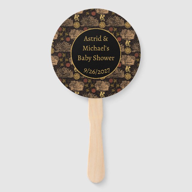 Vintage Honeycomb Bee Black Baby Dusche Fächer (Vorderseite)