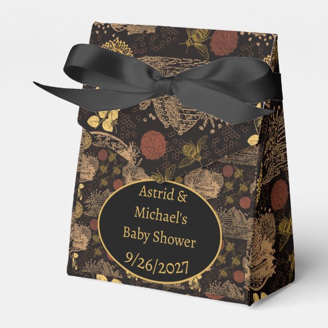 Vintage Honeycomb Bee Black Baby Dusche Geschenkschachtel (Vorderseite)