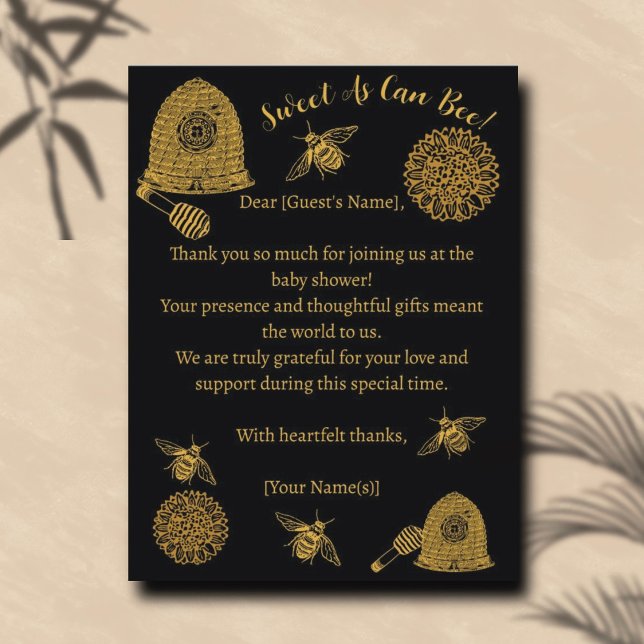 Vintage Honeycomb Bee Black Baby Dusche Postkarte (Von Creator hochgeladen)