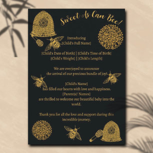 Vintage Honeycomb Bee Black Birth Ankündigung