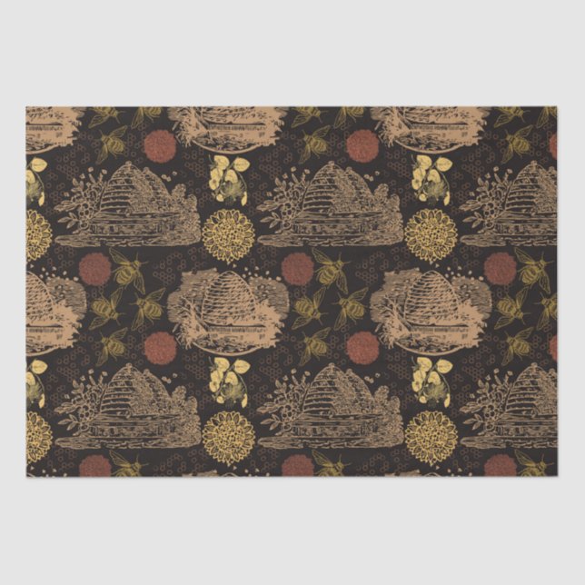 Vintage Honeycomb Bee Black Seidenpapier (Vorderseite)