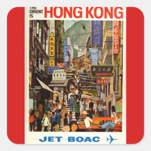 Vintage Hong- Kongfluglinien-Reise-Anzeige Quadratischer Aufkleber