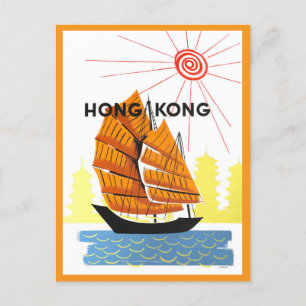 Vintage-Hongkong-Reiseposter Postkarte