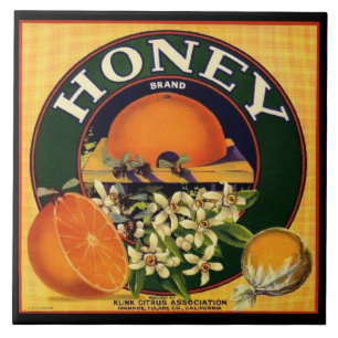 Vintage Honig-Orangen-Werbeetikett Fliese