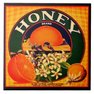 Vintage Honig- und Orangen-Werbeetikett Fliese