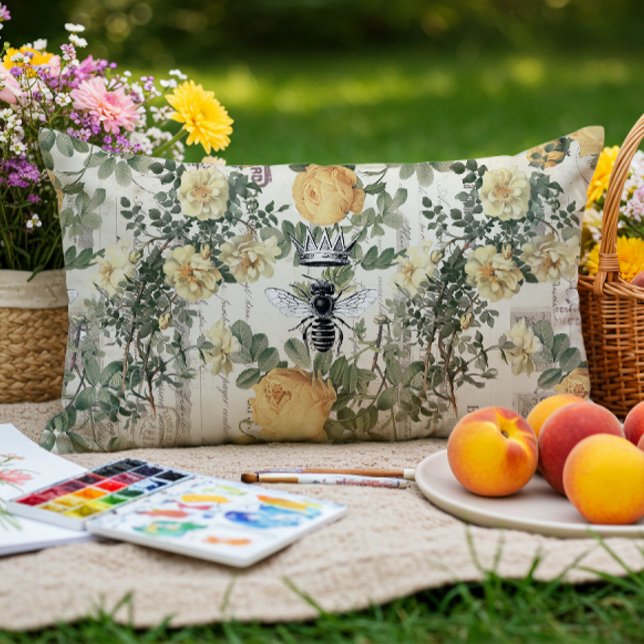 Vintage Honigbiene Ephemera Blumengelb Außenbereic Kissen Für Draußen (Von Creator hochgeladen)
