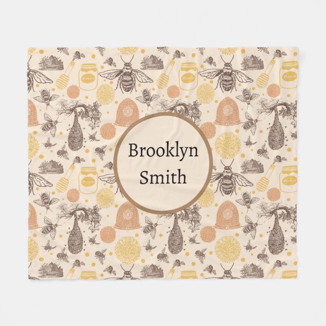 Vintage Honigbiene Fleecedecke (Vorderseite (Horizontal))