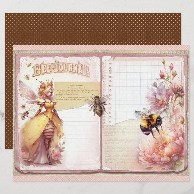 Vintage-Honigbiene-Journal-Papierblatt (Vorne/Hinten)