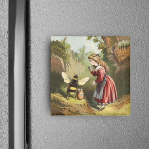Vintage Honigbiene mit Mädchen Magnet