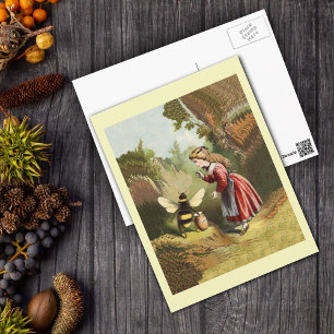 Vintage-Honigbiene mit Mädchen-Postkarte Postkarte