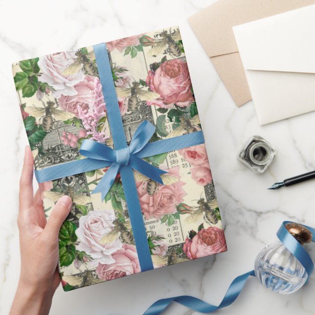 Vintage Honigbiene-Muster  Geschenkpapier (Schenken)