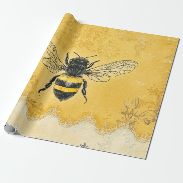 Vintage Honigbiene Wildblumengarten (2) Geschenkpapier (Ungerollt)