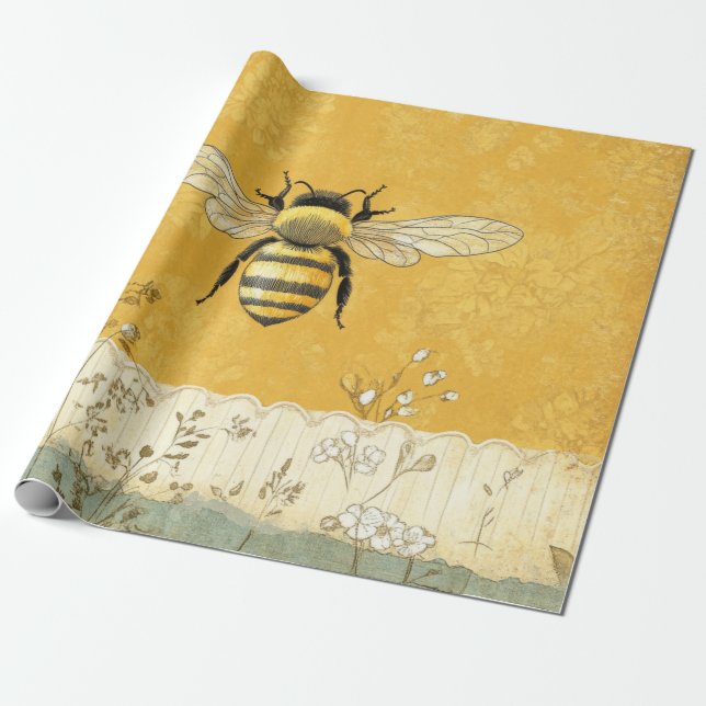 Vintage Honigbiene Wildblumengarten (3) Geschenkpapier (Ungerollt)