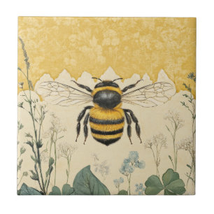 Vintage Honigbiene Wildblumengarten (5) Fliese