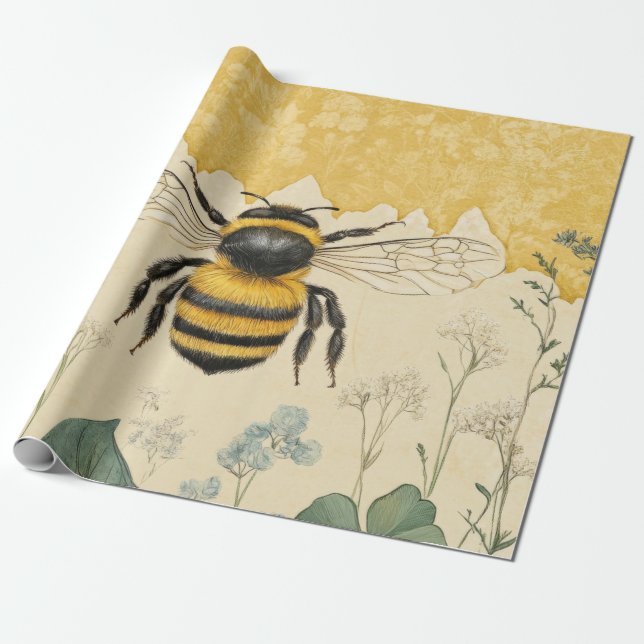 Vintage Honigbiene Wildblumengarten (5) Geschenkpapier (Ungerollt)