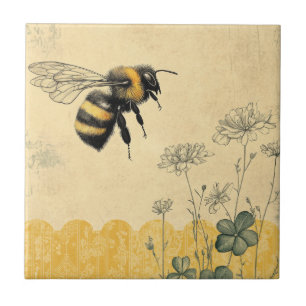 Vintage-Honigbiene-Wildblumengarten (8) Fliese