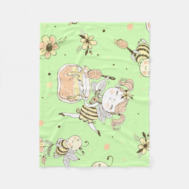 Vintage Honigbienendekor Fleecedecke (Vorderseite)