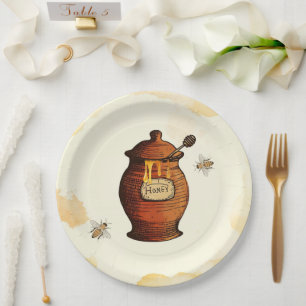 Vintage Honigtopf Honigbiene Babyparty Pappteller