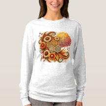 Vintage-Honigwaben- und Sonnenblumen-Langarmshirt