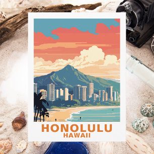 Vintage Honolulu Hawaii Strand Reise Kunst Postkar Postkarte
