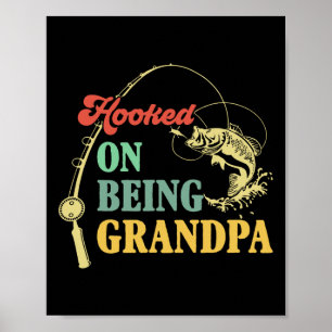 Vintage Hooked On Being Grandpa Vater-Tag Fishi Poster