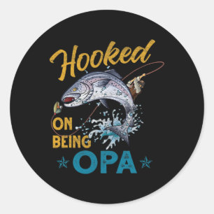 Vintage Hooked On Being Opa Lustig Angel Vatertag Runder Aufkleber