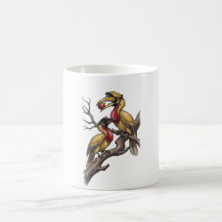 Vintage Hornbill Pair Wildlife Illustration Art Kaffeetasse