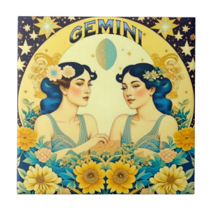 Vintage-Horoskop-Sternzeichen Zwillinge Celestial Fliese