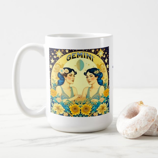 Vintage-Horoskop-Sternzeichen Zwillinge Celestial Kaffeetasse (Mit Donut)