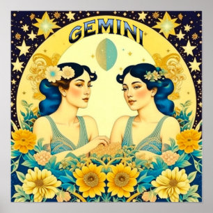 Vintage-Horoskop-Sternzeichen Zwillinge Celestial Poster
