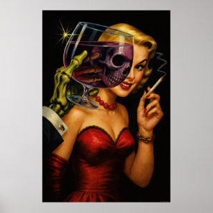 Vintage-Horror-Noir-Plakat – Femme Fatale Skelett Poster