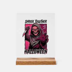 Vintage-Horror-Shirt mit graviertem Slasher-Hallow Acrylschild