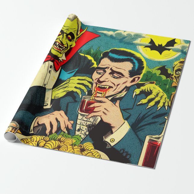 Vintage-Horror-Vampir-Comics Geschenkpapier (Ungerollt)