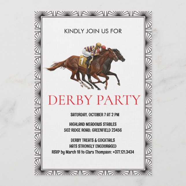 Vintage Horse Race Derby Party Invitation Einladung (Vorderseite)