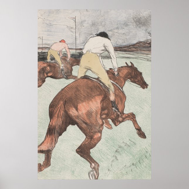 Vintage Horse Race Sketch Art Drawing Poster (Vorne)