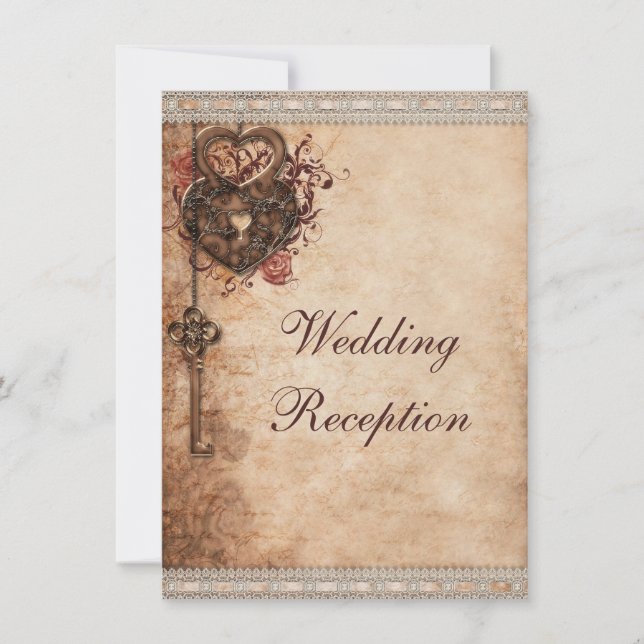 Vintage Hörsperre und Schlüsselhochzeit Einladung (Vorderseite)