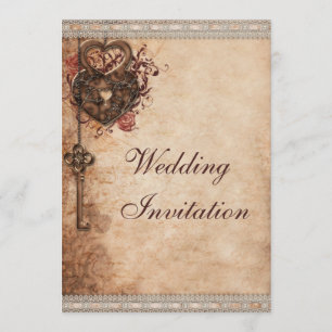Vintage Hörsperre und Schlüsselhochzeit Einladung