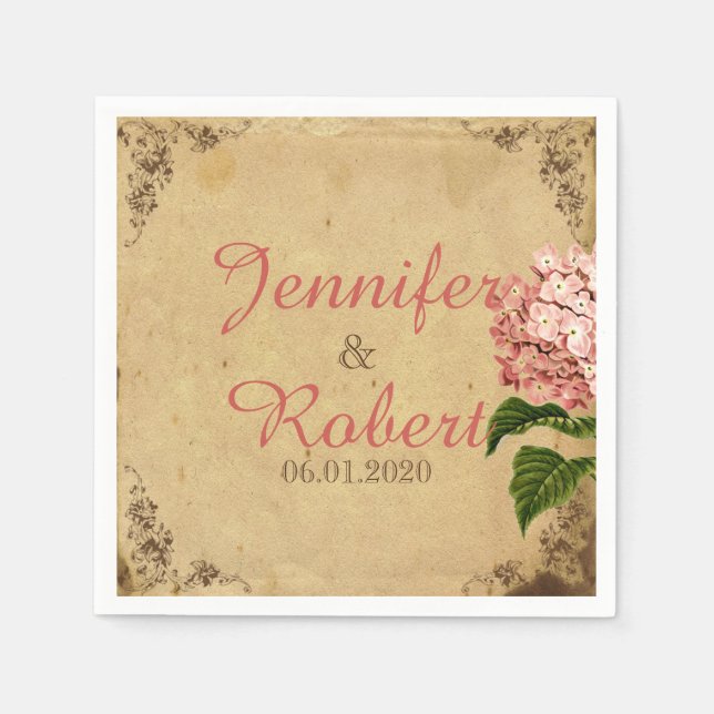 Vintage-Hortensien-Hochzeitsserviette Serviette (Vorderseite)