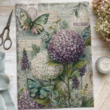 Vintage-Hortensien-Schmetterlingsgarten-Decoupage