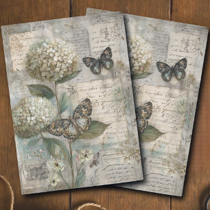 Vintage-Hortensien- und Schmetterlings-Ephemeren-D Seidenpapier